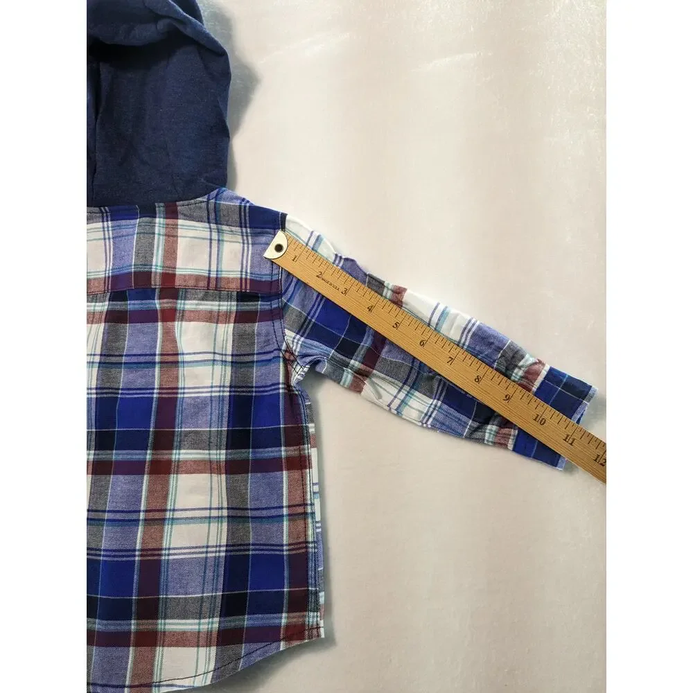 NWT Carter's Baby Boy 18 months Plaid Hooded‎ Button-Front Shirt Stylish Toddler